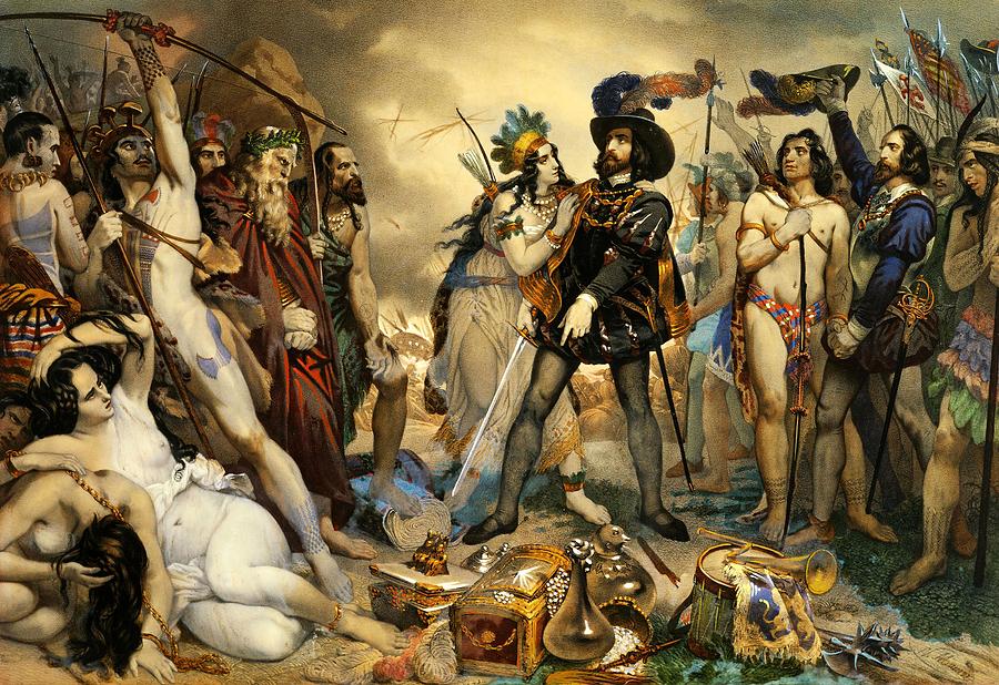 Hernán Cortés aliado con indígenas contra los aztecas.